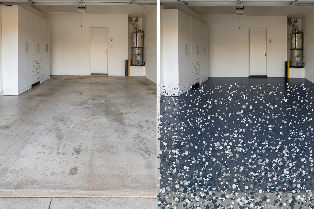 Flake epoxy garage floor, Newport Beach