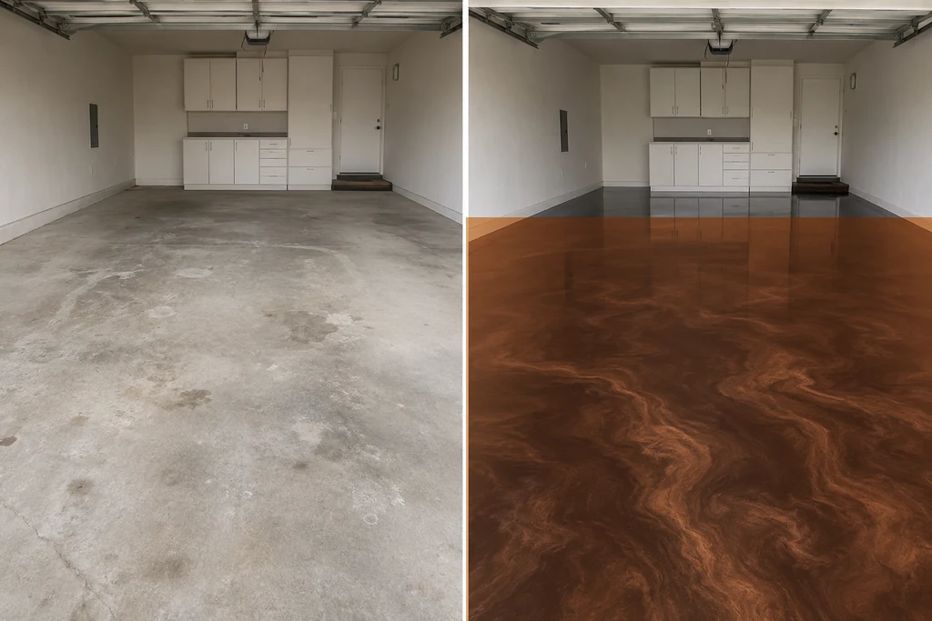 Metallic epoxy garage floor, Orange