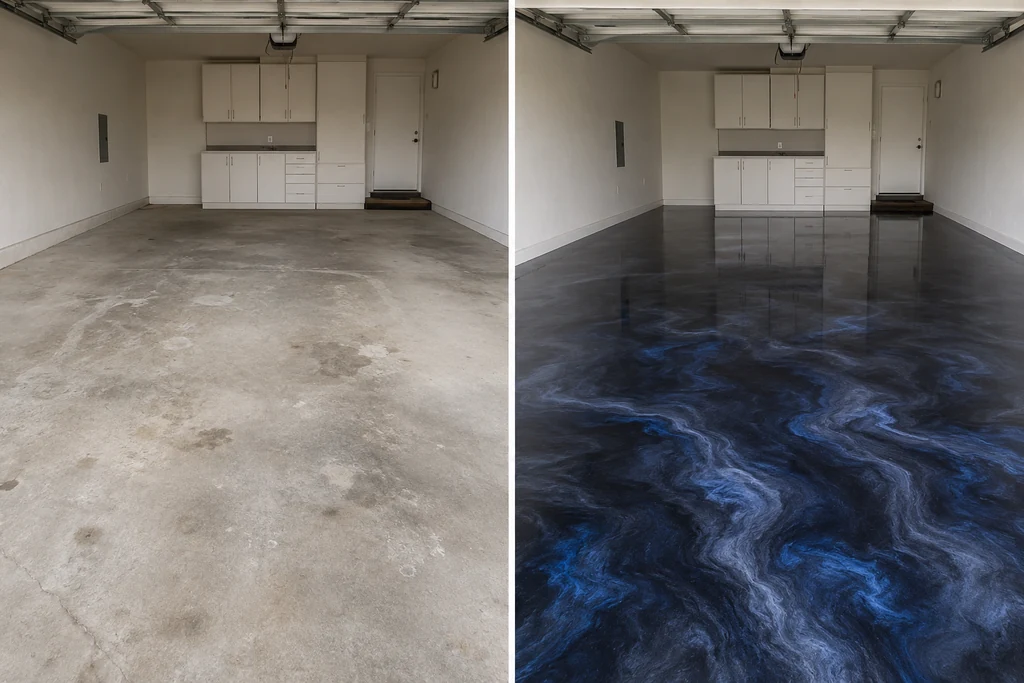 Solid color epoxy garage floor, Costa Mesa